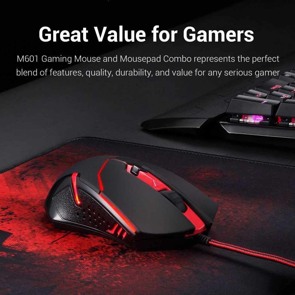 M601-WL-BA Wireless Gaming Mouse and Mouse Pad Combo, Ergonomic MMO 6  Button Mouse, 2400